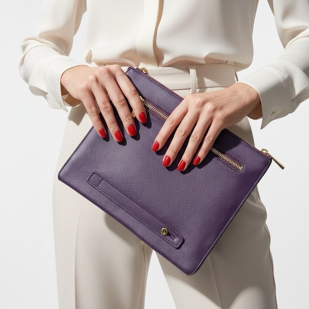DANIER PURPLE LEATHER CLUTCH WALLET GOLD HARDWARE WOMAN